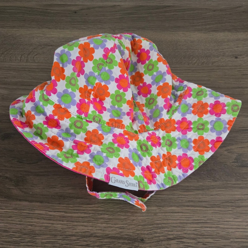 Grand Sierra Kids Floral Bucket Hat Pink Orange Green Cotton Sun Hat 2-4T